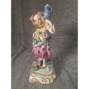 Vintage Cordey Porcelain Girl Figurine w Vase 10in Tall Hand Painted Japan